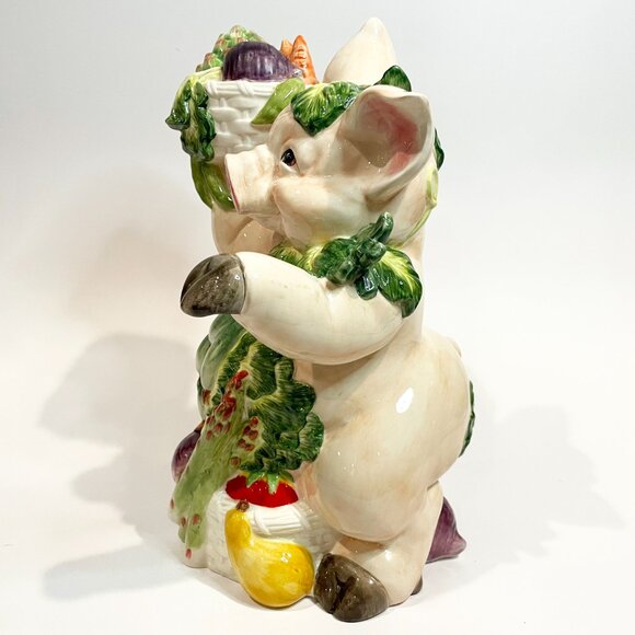 Fitz and Floyd Essentials Percy The Pig Figurine 12” Majolica Kitchen Garden - Picture 2 of 6